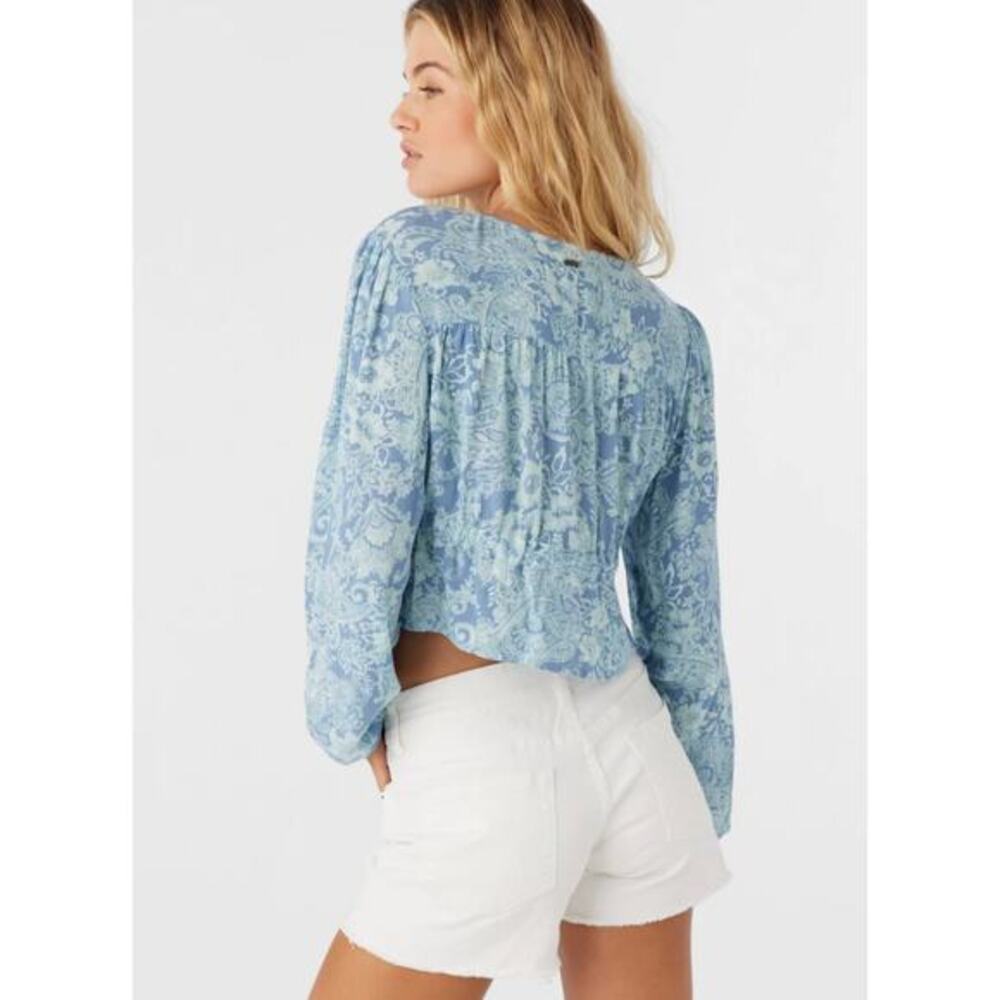 O'neill ALENA CROP TOPFront Tie Long Sleeve Crop Blue Size Large - Picture 2 of 6